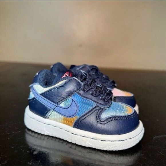 Nike Dunk Low Navy Blue White Graffiti DM1048-400 Td Toddler Baby Boy Size 2C - Picture 1 of 5